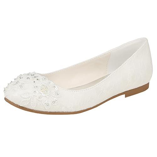 Emily Bridal Frauen Seide wie Satin Flache Ferse Closed Toe Wohnungen (Elfenbein, 38) von Emily Bridal