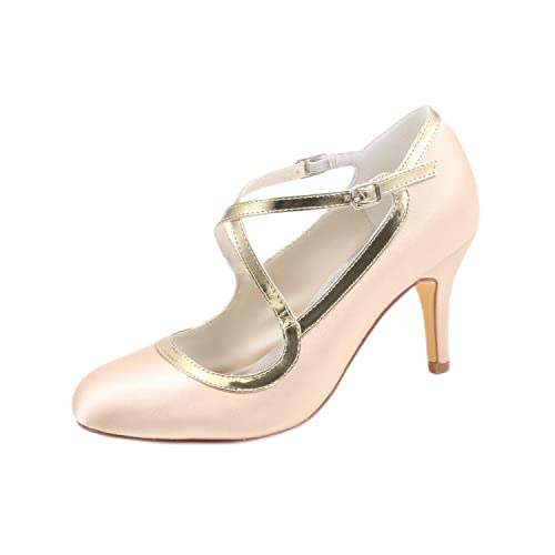 Emily Bridal Frauen Seide wie Satin Stöckel Absatz Pumps mit Split Joint (EU39, Champagner) von Emily Bridal