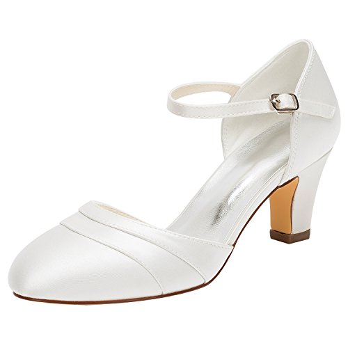 Emily Bridal – Hochzeitsschuhe Damen-Pumps aus seidenähnlichem Satin, mit Absatz, geschlossene Spitze, Elfenbein - elfenbeinfarben - Größe: 36EU von Emily Bridal