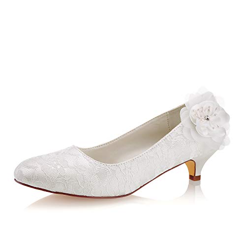 Emily Bridal Lace Mutter Schuhe Round Toe Hochzeitsschuhe Elfenbein Brautschuhe (EU40, Elfenbein) von Emily Bridal