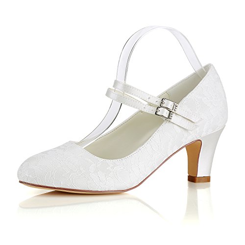 Emily Bridal Seide Hochzeit Schuhe Vintage Round Toe Mary Jane Brautschuhe Elfenbein Hochzeit Gast Schuhe (EU40, Elfenbein) von Emily Bridal