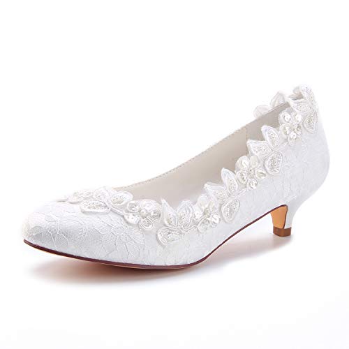 Emily Bridal Spitze Mutter Schuhe Runde Zehe Hochzeit Schuhe Elfenbein Brautschuhe (EU40, Elfenbein) von Emily Bridal