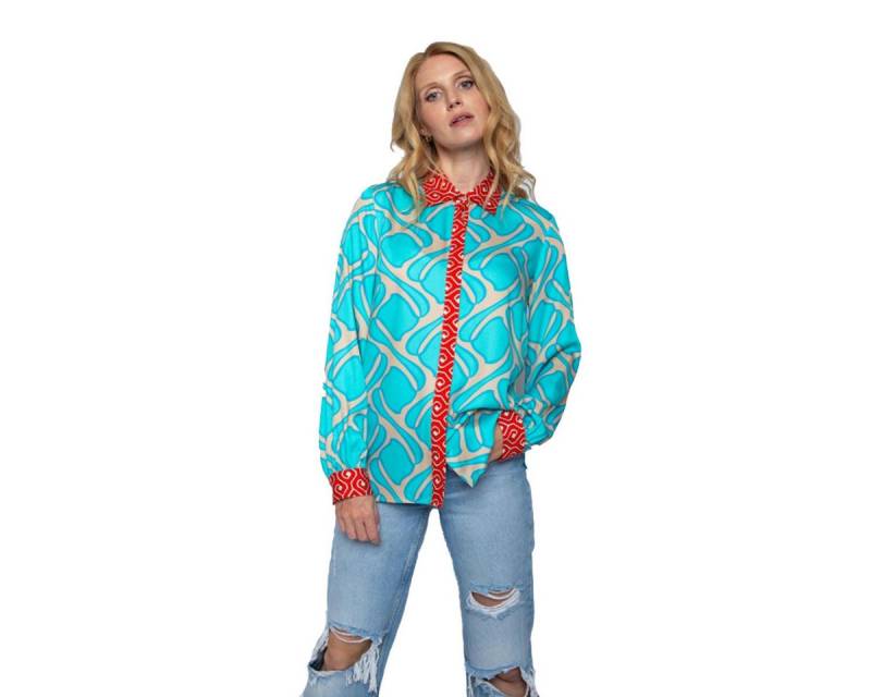 Emily Van Den Bergh Hemdbluse aqua coral border von Emily Van Den Bergh