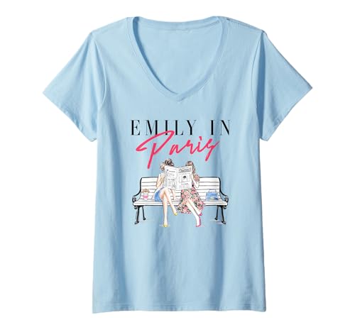 Damen Emily in Paris Best Friends Journal Reading Illustration T-Shirt mit V-Ausschnitt von Emily in Paris
