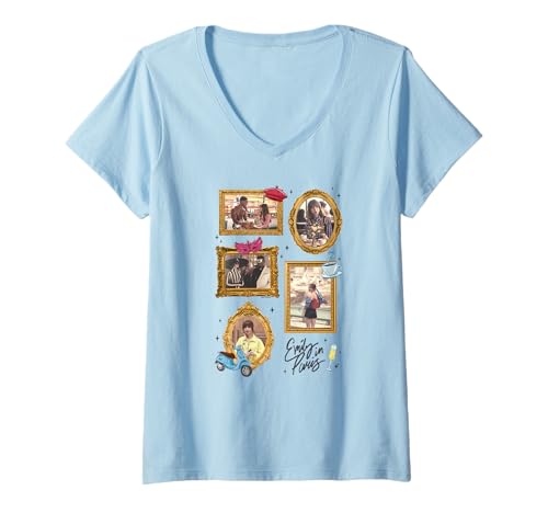 Damen Emily in Paris Distressed Emily Ornate Portraits T-Shirt mit V-Ausschnitt von Emily in Paris