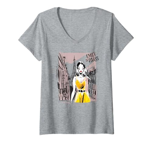 Damen Emily in Paris Elegant Walking Parisian Sketch Art Style T-Shirt mit V-Ausschnitt von Emily in Paris