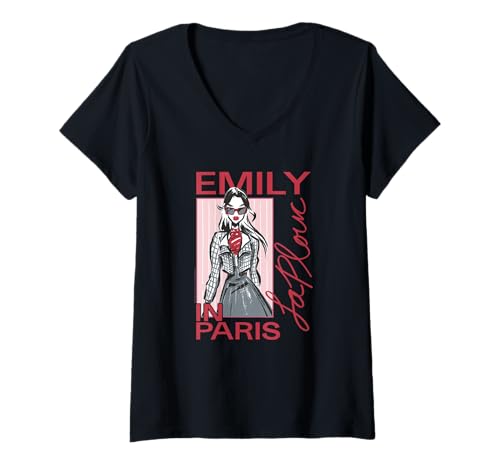 Damen Emily in Paris Fashion Sketch with Script TV Show T-Shirt mit V-Ausschnitt von Emily in Paris