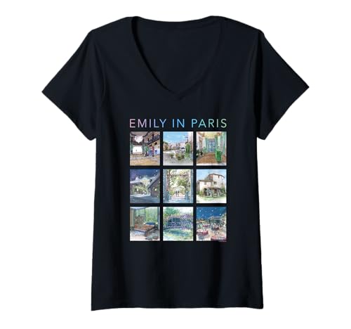 Damen Emily in Paris Watercolor Ilustrations of Paris T-Shirt mit V-Ausschnitt von Emily in Paris