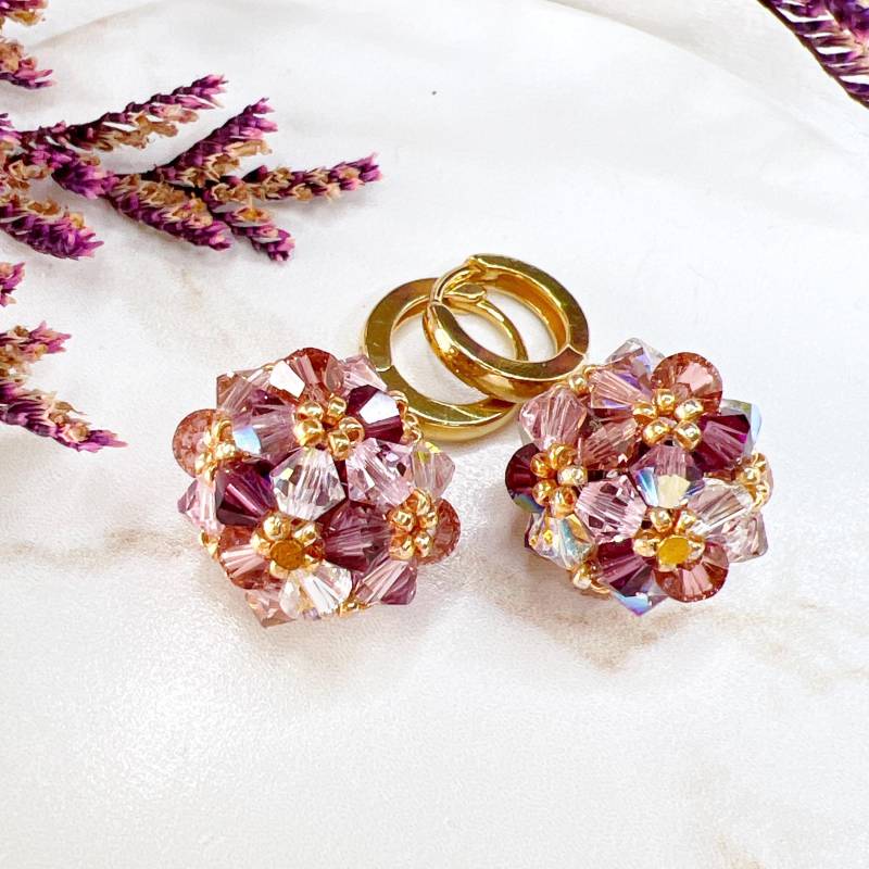 Blush Rosa Kristall Floral Perlen Cluster Tropfen Ohrringe - Eleganter Handgemachter Statement-Schmuck, Hochzeitsschmuck, Geschenk Für Sie von EmilyEarringsDesign