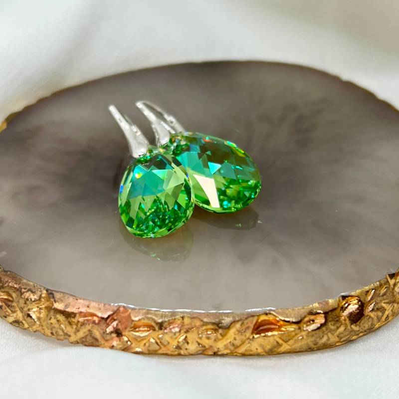 Peridot Blau Aurore Boreale Swarovski Kristall Ohrringe, Grüne Tropfen Hochzeitsschmuck, Brautjungfer Geschenk von EmilyEarringsDesign