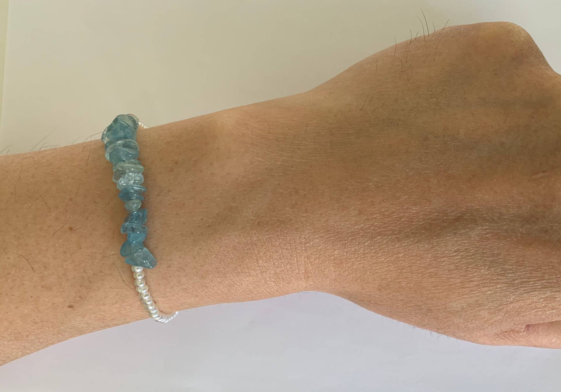 7, 5 "Rohe Aquamarin-Perlenarmband-Fußkettchen-Silber-Verschluss Echter Edelstein Birthstone Silber Glück Weisheit Schutz Hochzeit von EmilyGemJewelry