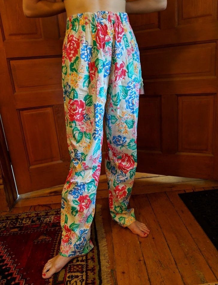 Bunte Weite Hose. Floral Plissee Big Legs Größe 12 Lilie's Of Beverly Hills. Frühling Sommer Vintage Partyhose von EmilySnazzyBoutique