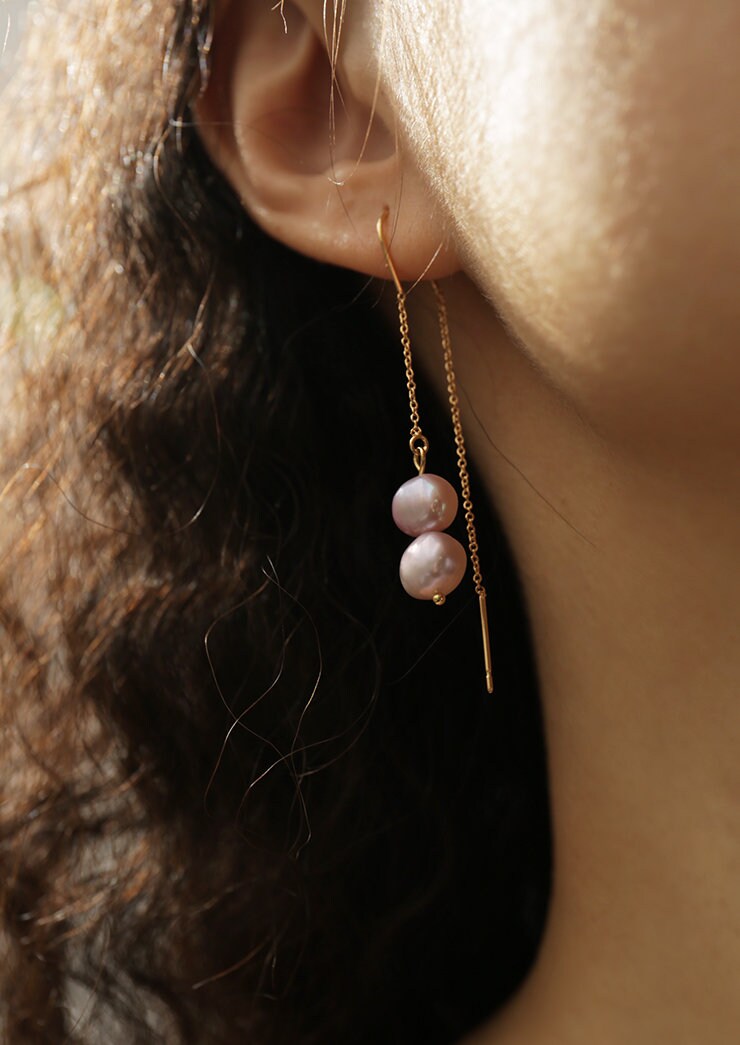 Einfädler Ohrringe, Perle Lange Ohrringe Perle, Threader Gold, Verstellbare von EmilyandElena