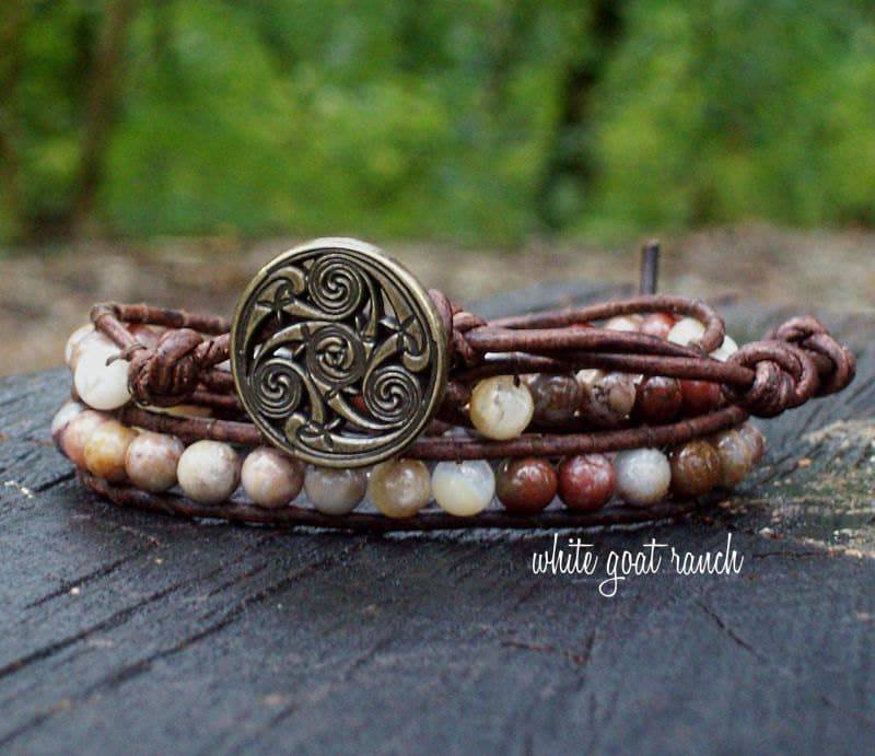 Bambus Achat Armband, Leder Wickelarmband von Emilyandthedogs