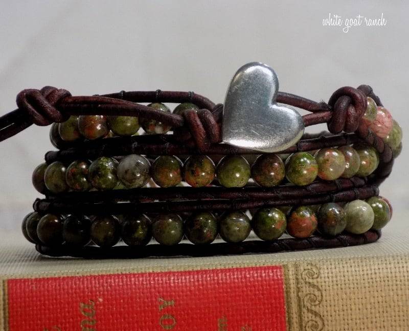 Lederarmband, Unakit, Herzarmband, Zweilagiges Armband, Boho, Auf Alt Getrimmt von Emilyandthedogs