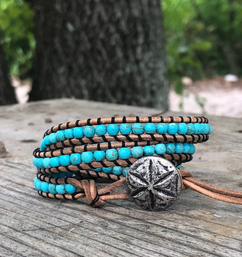 Wickelarmband, Türkis, Sanddollar Schmuck, Strandzubehör, Naturleder von Emilyandthedogs