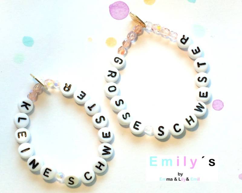 Geschwisterarmband Set Glas "Kleine & Große Schwester" von EmilysByEmmaLilyEmil