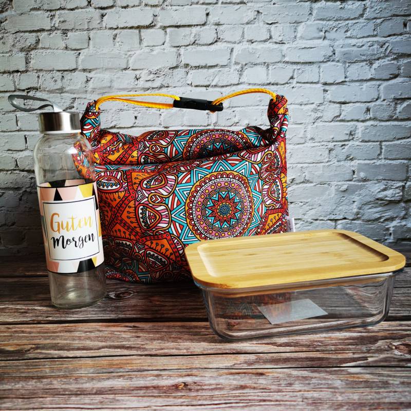 Mandala Lunch Bag For Woman, Reusable Orange Bag, Large Eco Friendly Zero Waste Work von Emishepherd