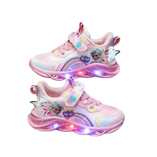 ELSA Kinderschuhe mit Licht von 2 bis 12 Jahre, Prinzessin Schuhe Kinder, LED Leuchtschuhe Mädchen Turnschuhe mit Klettverschluss 27 - 37EU Hallenschuhe Outdoorschuhe Sneakers(Cotton pink,29 EU) von Emisünde
