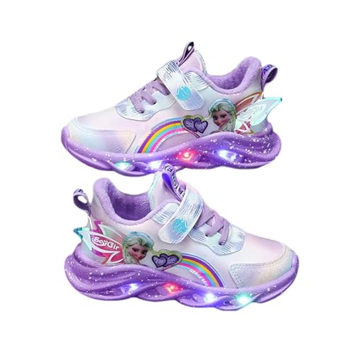 ELSA Kinderschuhe mit Licht von 2 bis 12 Jahre, Prinzessin Schuhe Kinder, LED Leuchtschuhe Mädchen Turnschuhe mit Klettverschluss 27 - 37EU Hallenschuhe Outdoorschuhe Sneakers(Cotton purple,30 EU) von Emisünde