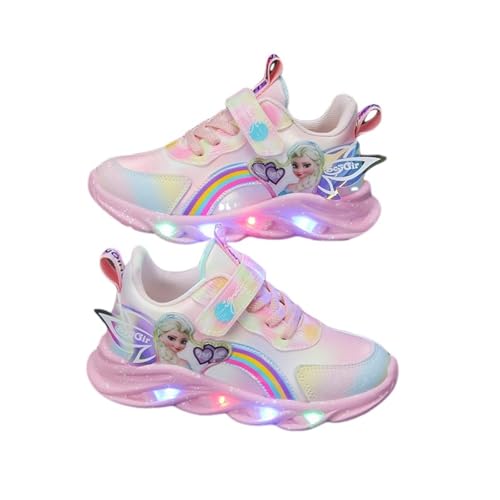 ELSA Kinderschuhe mit Licht von 2 bis 12 Jahre, Prinzessin Schuhe Kinder, LED Leuchtschuhe Mädchen Turnschuhe mit Klettverschluss 27 - 37EU Hallenschuhe Outdoorschuhe Sneakers(Pink leather,27 EU) von Emisünde