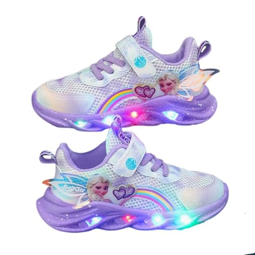 ELSA Kinderschuhe mit Licht von 2 bis 12 Jahre, Prinzessin Schuhe Kinder, LED Leuchtschuhe Mädchen Turnschuhe mit Klettverschluss 27 - 37EU Hallenschuhe Outdoorschuhe Sneakers(Purple Mesh,37 EU) von Emisünde