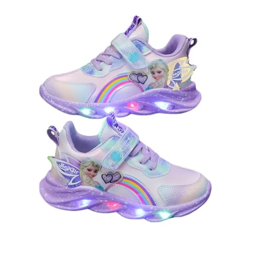 ELSA Kinderschuhe mit Licht von 2 bis 12 Jahre, Prinzessin Schuhe Kinder, LED Leuchtschuhe Mädchen Turnschuhe mit Klettverschluss 27 - 37EU Hallenschuhe Outdoorschuhe Sneakers(Purple leather,23 EU) von Emisünde
