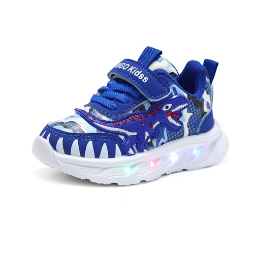 LED Leuchtschuhe for Kinder, Blinkende Turnschuhe, Dinosauriermuster, 1-6 Jahre alte Jungen Sportschuhe, Frühling und Herbst, Running Freizeitschuhe Mit Klettverschluss(Blau,21 EU) von Emisünde