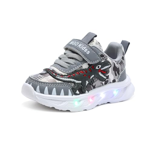 LED Leuchtschuhe for Kinder, Blinkende Turnschuhe, Dinosauriermuster, 1-6 Jahre alte Jungen Sportschuhe, Frühling und Herbst, Running Freizeitschuhe Mit Klettverschluss(Gray,24 EU) von Emisünde