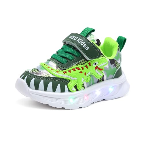LED Leuchtschuhe for Kinder, Blinkende Turnschuhe, Dinosauriermuster, 1-6 Jahre alte Jungen Sportschuhe, Frühling und Herbst, Running Freizeitschuhe Mit Klettverschluss(Grün,24 EU) von Emisünde