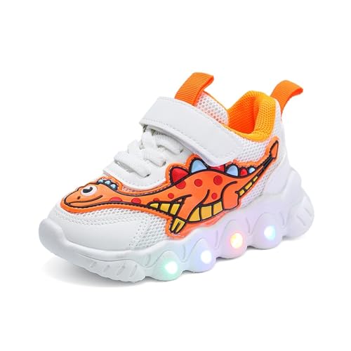 Led Schuhe Jungen und Mädchen Leuchtende Schuhe mit Klettverschluss mit Dinosaurier-Motiv Walkingschuhe Schuhe mit Heller Sohle Freizeit for Geburtstage(Orange,27 EU) von Emisünde