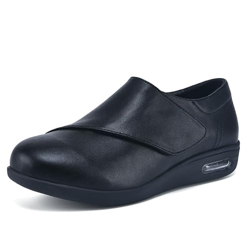 Modische Lederschuhe for Herren, verbreiterte Wanderschuhe for den Alltag, for ältere Damen mit verstellbarem Verschluss, leicht, bequem und atmungsaktiv, große Größe plus Fett(Schwarz,49 EU) von Emisünde