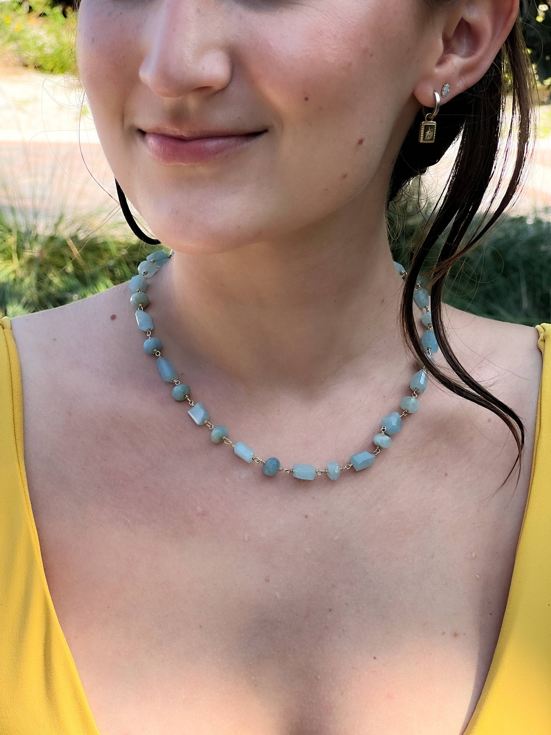 Aquamarin Halskette, Edelstein März Geburtsstein, Natürliche Aquamarine, Geschenk Für Sie, Muttertag, Boho Sommer Style von EmkaJewelry