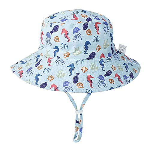 Emlivi Unisex Baby Sonnenhut Kleinkinder Kappe Mütze Fischerhut Strandhut Kinder Stern Hüte Für Mädchen Jungen Sommerhut UV Schutz UPF 50+, (Blaues Seepferdchen 3-6 Jahre) von Emlivi