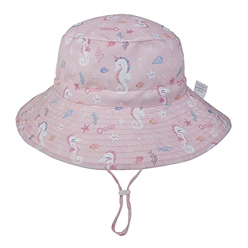 Emlivi Unisex Baby Sonnenhut Kleinkinder Kappe Mütze Fischerhut Strandhut Kinder Stern Hüte Für Mädchen Jungen Sommerhut UV Schutz UPF 50+, (Rosa Seepferdchen 8 Monate - 3 Jahre) von Emlivi