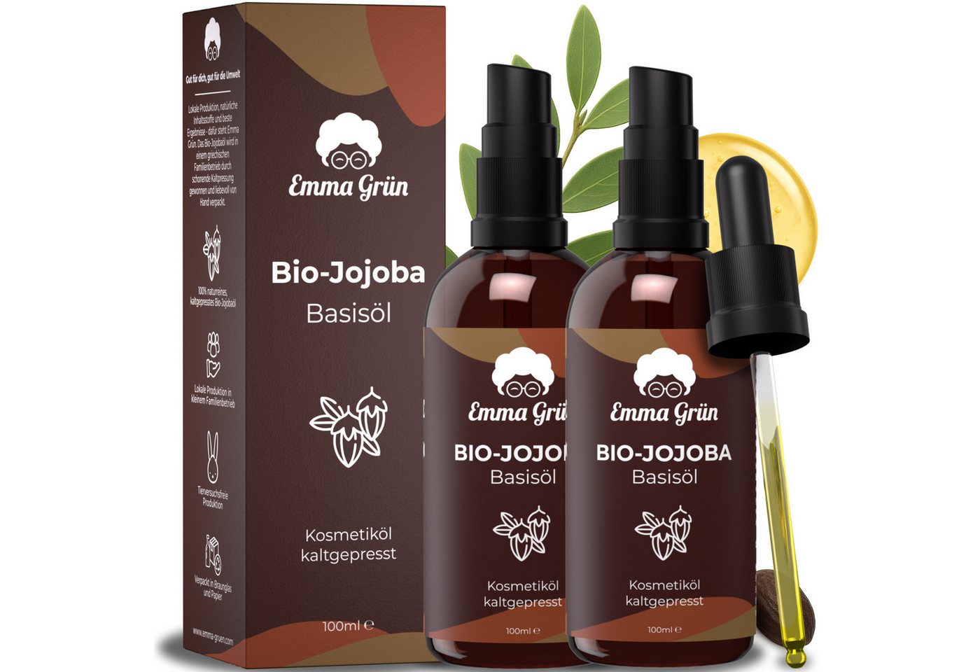 Emma Grün Körperöl Bio Jojobaöl Kaltgepresst 100ml [100% REIN], ‎Spendet Feuchtigkeit, zieht schnell ein, vielseitig einsetzbar von Emma Grün