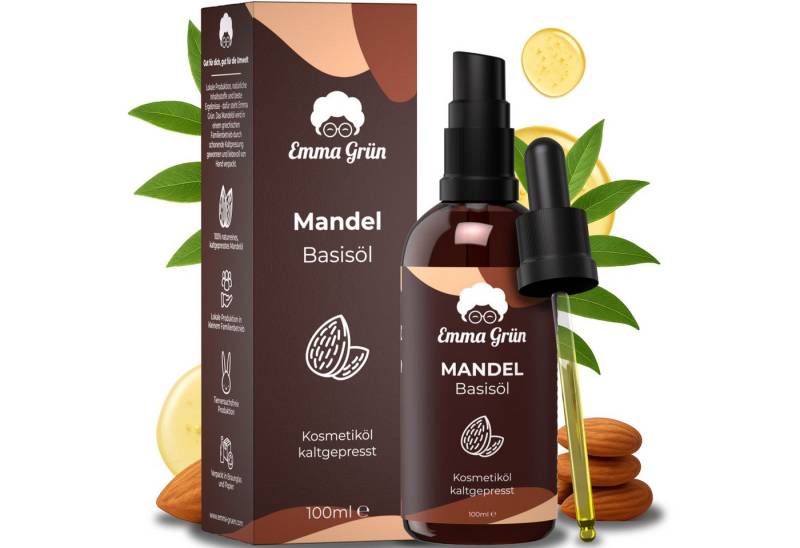 Emma Grün Körperöl Bio Mandelöl Kaltgepresst 100ml [100% REIN], Kaltgepresst, Unraffiniert, Babyöl, Für die tägliche Hautpflege von Emma Grün