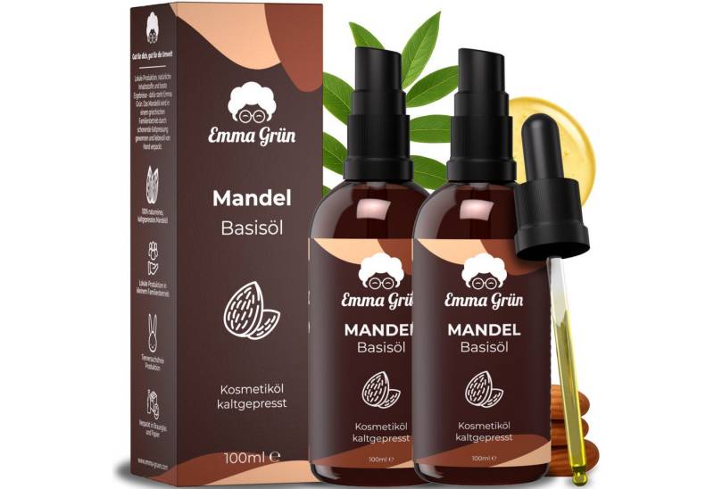 Emma Grün Körperöl Bio Mandelöl Kaltgepresst 100ml [100% REIN], Kaltgepresst, Unraffiniert, Babyöl, Für die tägliche Hautpflege von Emma Grün