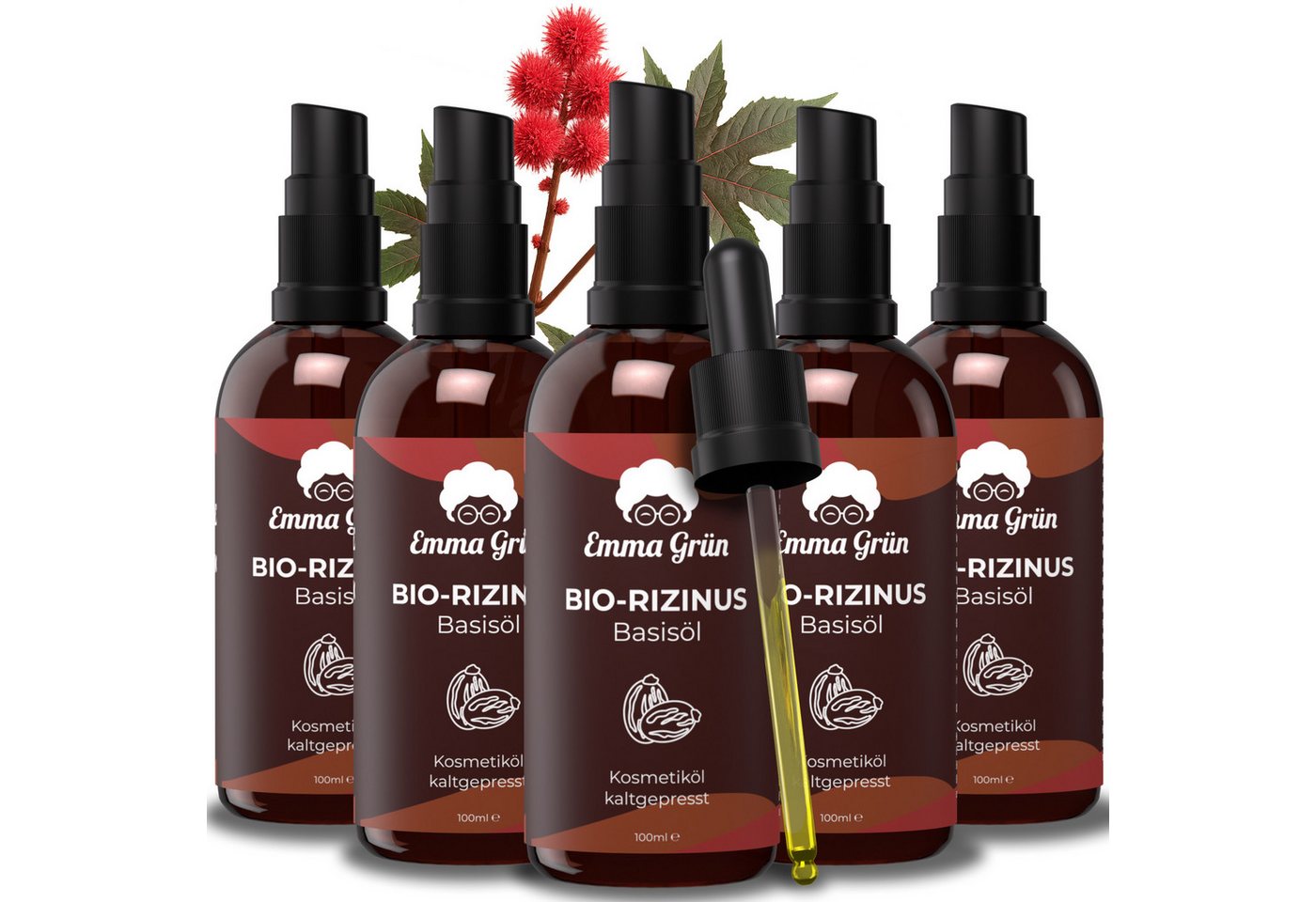 Emma Grün Körperöl Rizinus Öl Kaltgepresst 100ml [100% REIN], ‎Kaltgepresst, Unraffiniert, Hexanfrei von Emma Grün