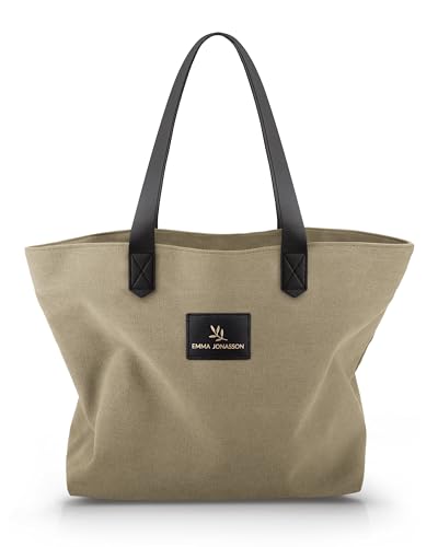 Emma Jonasson Shopper Damen - Faltbare Umhängetasche mit Reissverschluss und Innentasche - Große Handtasche, Henkeltasche, Einkaufstasche (Grün, Medium) von Emma Jonasson