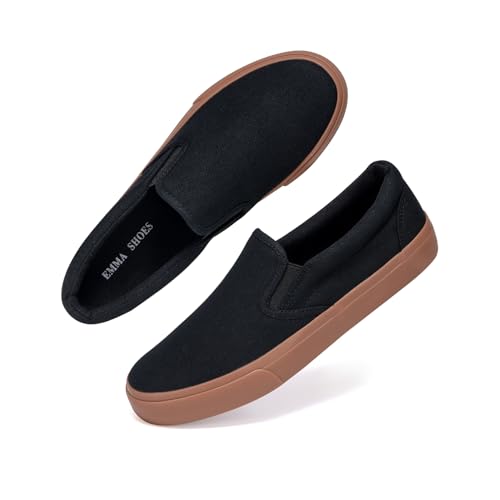 Low-Top-Slip-Ons, modische Damen-Sneaker, lässige Canvas-Sneaker für Damen, bequeme flache Schuhe, atmungsaktiv, gepolsterte Innensohle, Slip-On-Sneaker, niedrige Schlupfschuhe, Gumblack, 43 EU Low-Top-Slip-Ons, modische Damen-Sneaker, lässige Canvas-Sneaker für Damen, bequeme flache Schuhe, atmungsaktiv, gepolsterte Innensohle, Slip-On-Sneaker, niedrige Schlupfschuhe, Gumblack, 43 EU von Emma Shoes