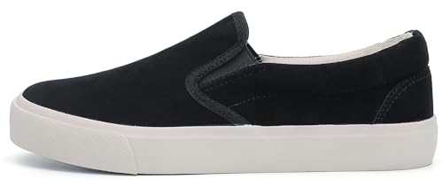 Low-Top Slip Ons Damen Fashion Sneakers Casual Canvas Sneakers für Frauen Bequeme Wohnungen Atmungsaktive Gepolsterte Innensohle Slip on Sneakers Frauen Low Slip on Schuhe, Suedeblk, 40.5 EU von Emma Shoes