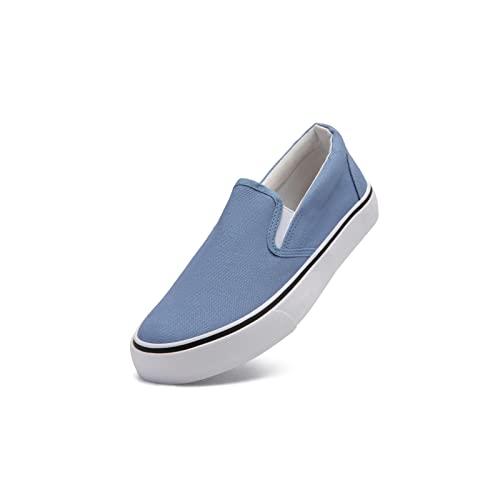 Low-Top Slip Ons Damen Mode Sneakers Casual Canvas Sneakers für Frauen Bequeme flache atmungsaktive gepolsterte Innensohle Slip on Sneakers Frauen Low Slip on Schuhe, hellblau, 39 EU von Emma Shoes