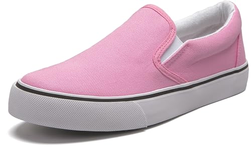 Low-Top Slip Ons Damen Mode Sneakers Casual Canvas Sneakers für Frauen Bequeme flache atmungsaktive gepolsterte Innensohle Slip on Sneakers Frauen Low Slip on Schuhe, hellrosa Farbe, 39 EU von Emma Shoes