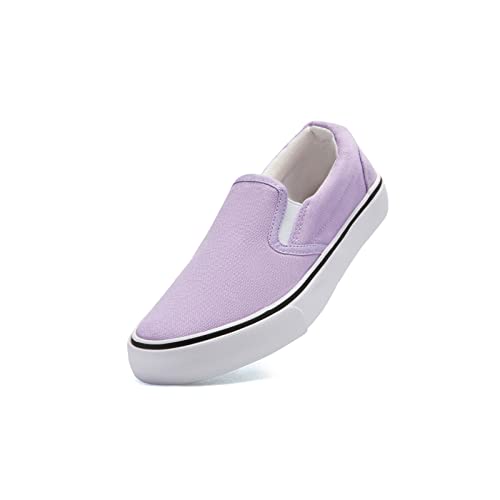 Low-Top Slip Ons Damen Mode Sneakers Casual Canvas Sneakers für Frauen Bequeme flache atmungsaktive gepolsterte Innensohle Slip on Sneakers Frauen Low Slip on Schuhe, lavendel, 38 EU von Emma Shoes