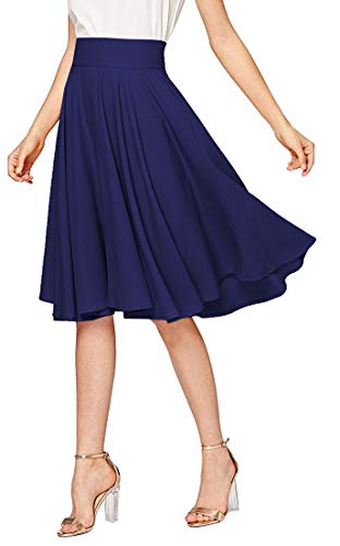 Emma & Giovanni - A-Linie Elegant Faltenrock Hohe Taille Midi-Rock - Damen (Navy, EU36-38 = DE34-36) von Emma & Giovanni