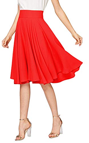 Emma & Giovanni - A-Linie Elegant Faltenrock Hohe Taille Midi-Rock - Damen (Rot, EU42-44 = DE40-42) von Emma & Giovanni