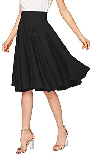 Emma & Giovanni - A-Linie Elegant Faltenrock Hohe Taille Midi-Rock - Damen (Schwarz, EU36-38 = DE34-36) von Emma & Giovanni