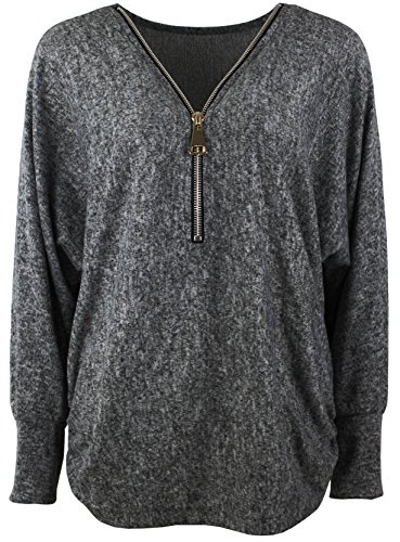 Emma & Giovanni - Damen - Langarmshirt - Pullover Zip - Top & Shirt (Schwarz, M-L) von Emma & Giovanni