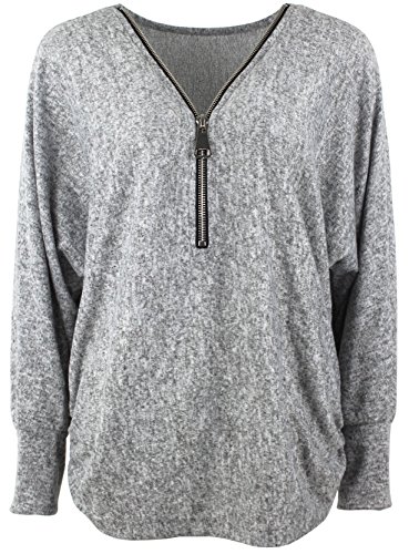 Emma & Giovanni - Damen - Langarmshirt - Pullover Zip - Top & Shirt (Grau, S-M) von Emma & Giovanni